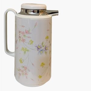 Vtg Corning Thermique Beverage Server Bottle Carafe Vacuum Pitcher White Floral